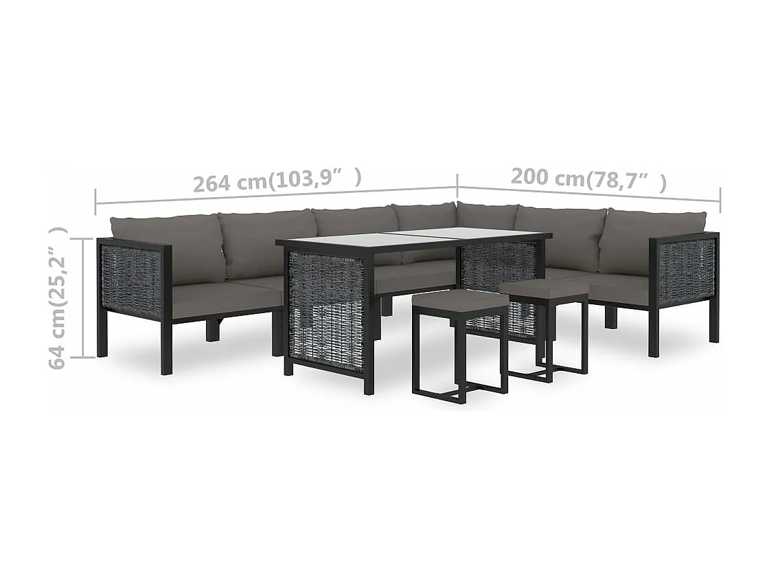 Salon de jardin 9 pcs avec coussins Résine tressée Anthracite