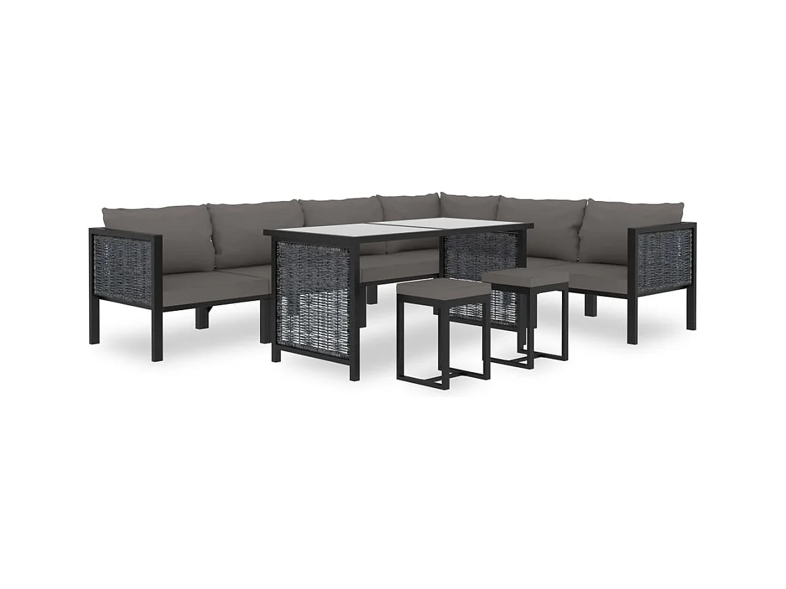 Salon de jardin 9 pcs avec coussins Résine tressée Anthracite