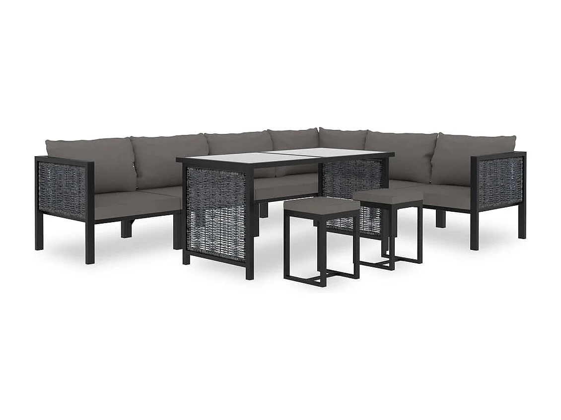 9 pcs conjunto lounge de jardim c/ almofadões vime PE antracite