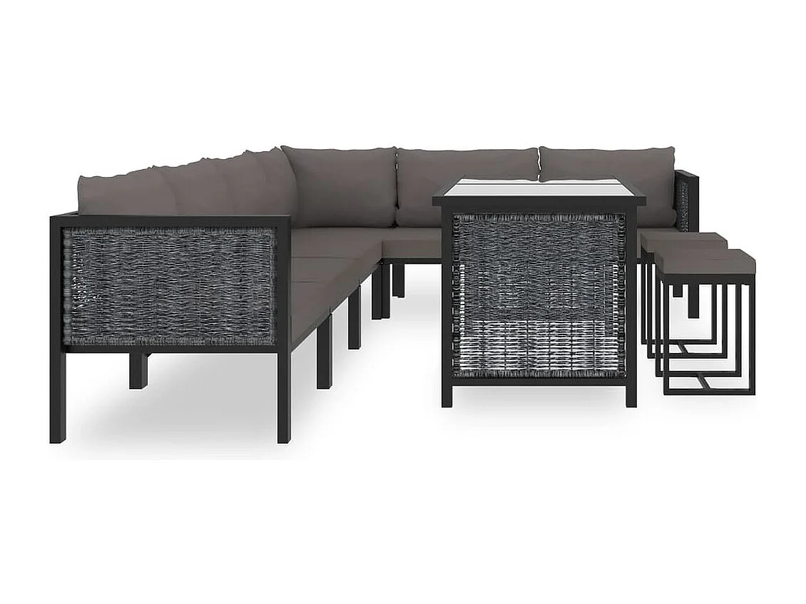 9 pcs conjunto lounge de jardim c/ almofadões vime PE antracite