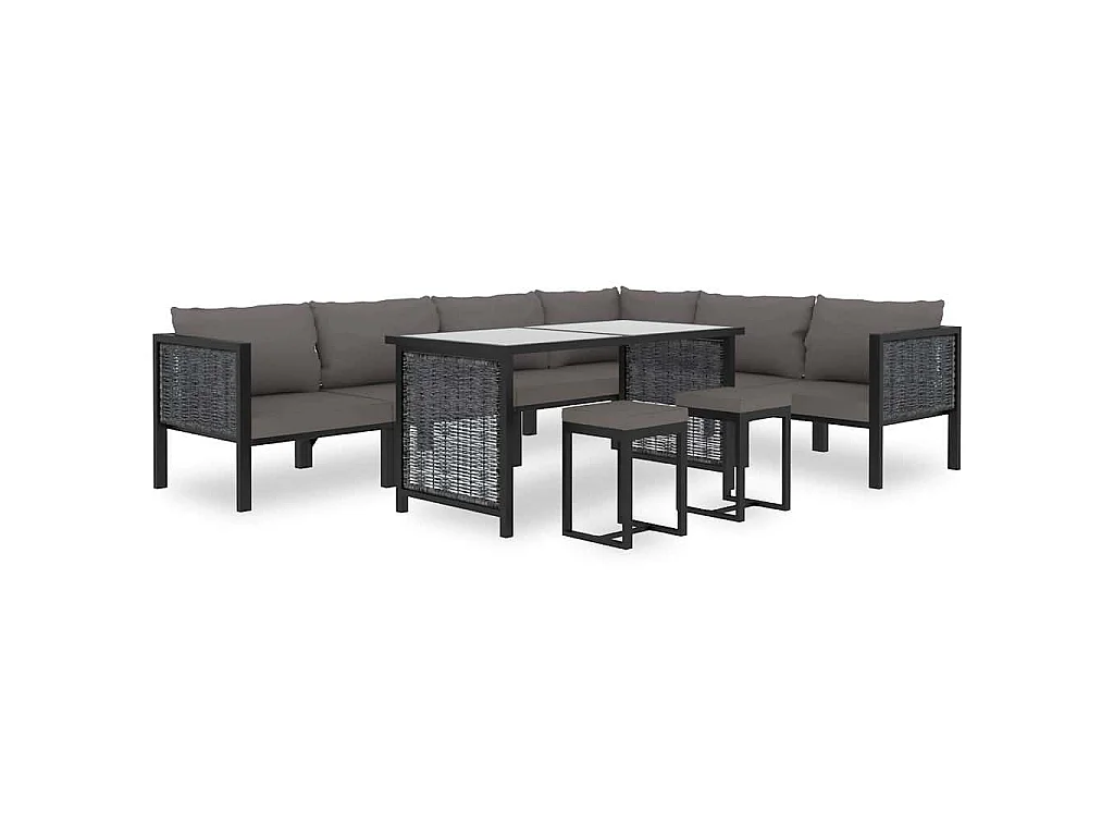 9-delige Loungeset met kussens poly rattan antraciet