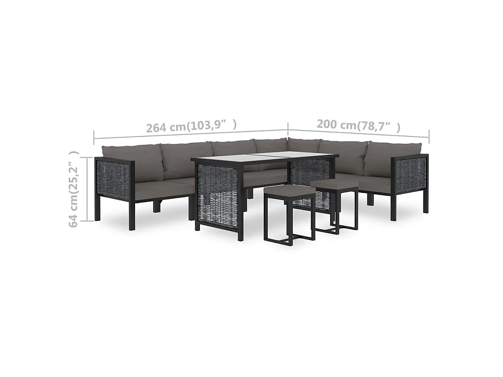 9-delige Loungeset met kussens poly rattan antraciet