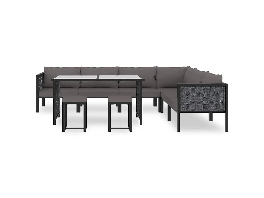 9-delige Loungeset met kussens poly rattan antraciet