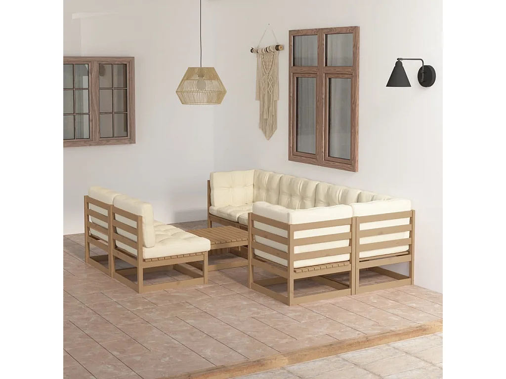 8-delige Loungeset met kussens massief grenenhout