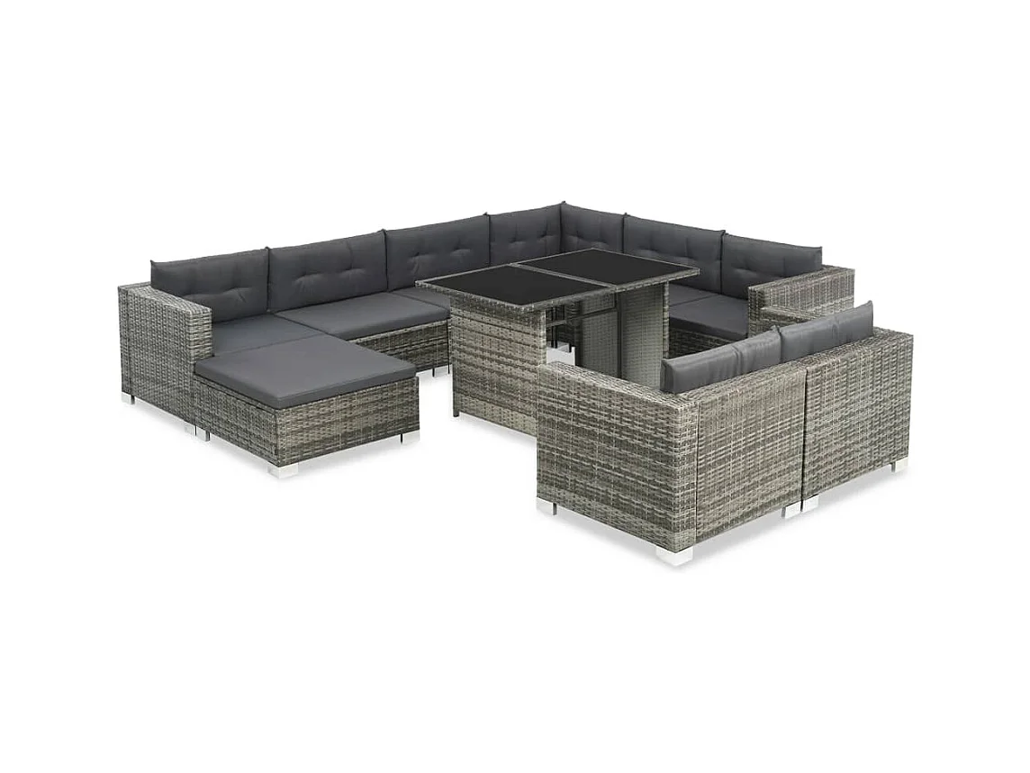 Salon de jardin 10 pcs avec coussins Résine tressée Gris