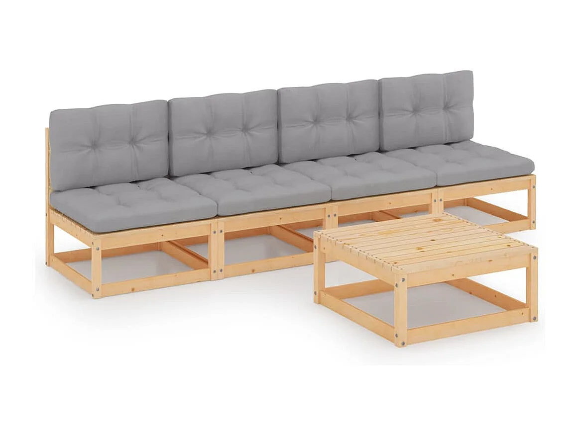 5-delige Loungeset met kussens massief grenenhout