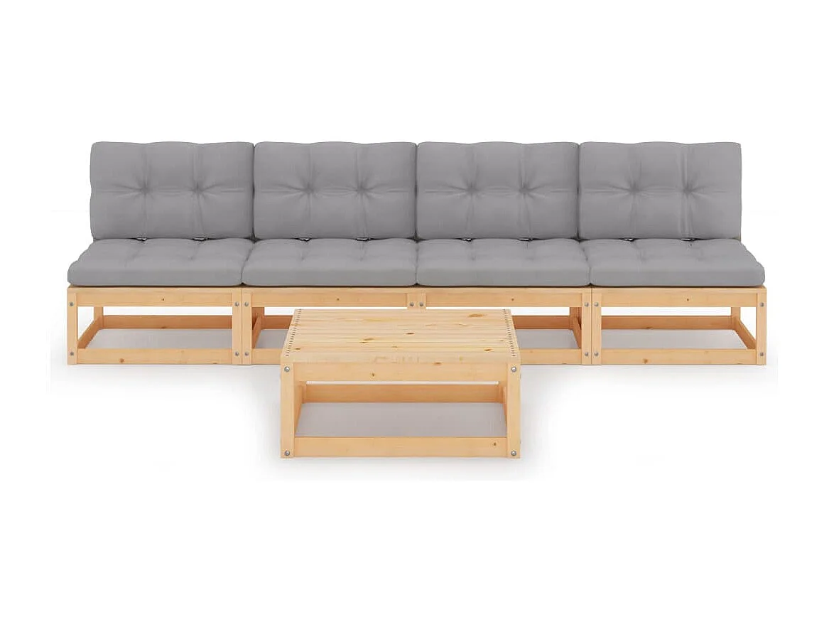 5-delige Loungeset met kussens massief grenenhout