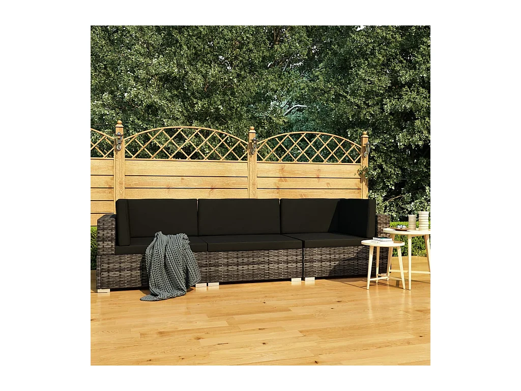 Salon de jardin avec coussins 3 pcs résine tressée gris
