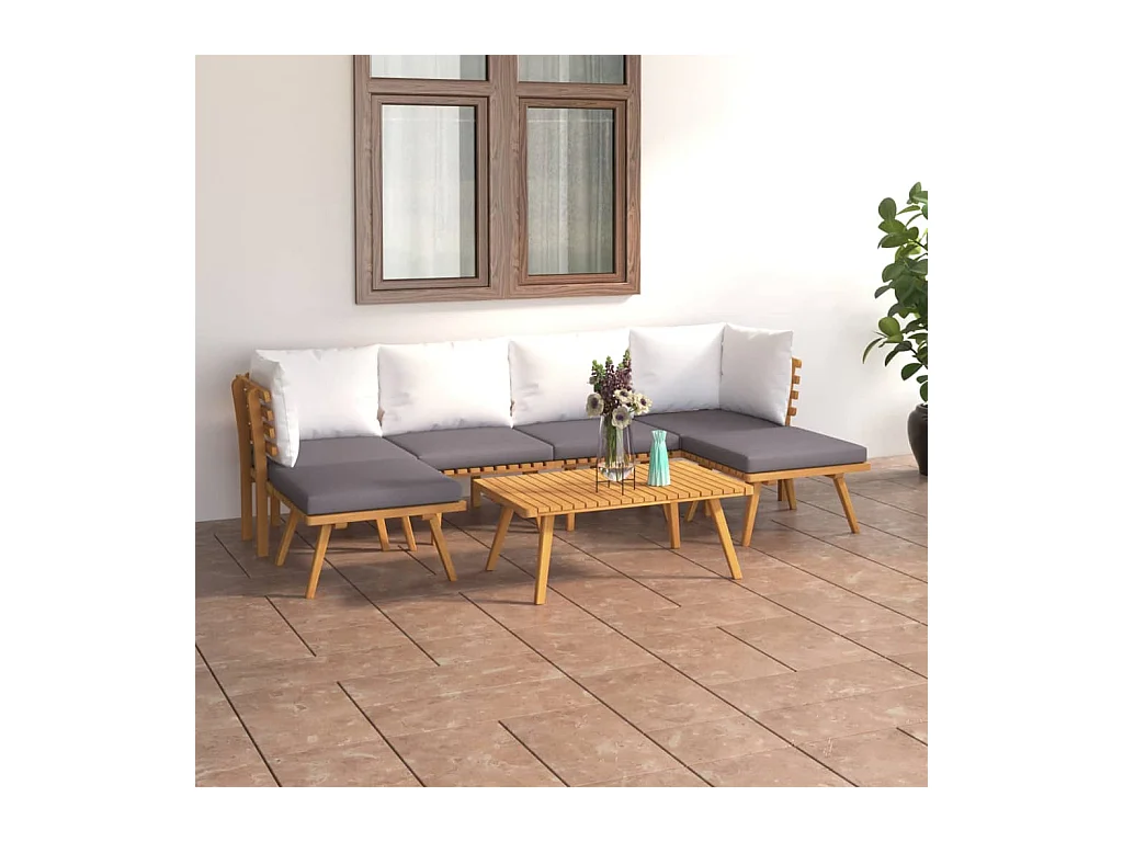 Salon de jardin 7 pcs avec coussins Bois d'acacia solide