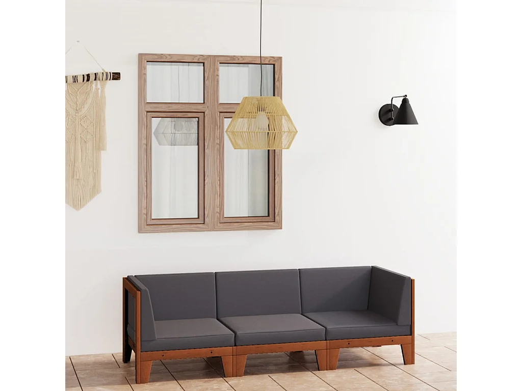 3-tlg. Garten-Lounge-Set mit Kissen Akazie Massivholz