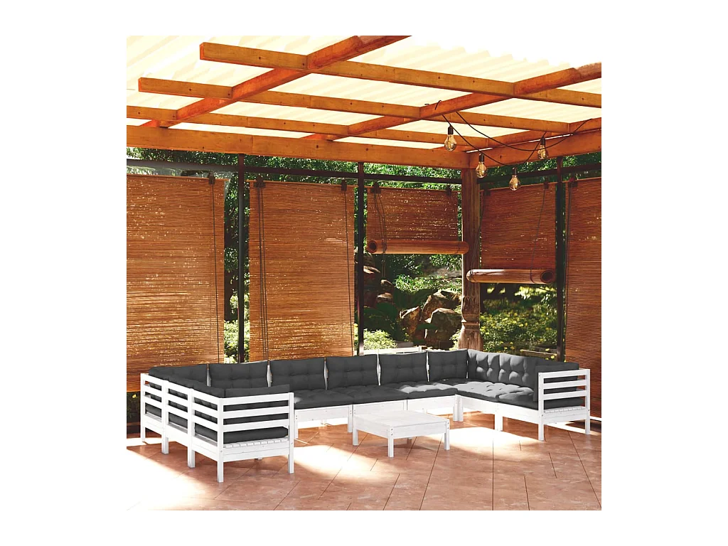 11-delige Loungeset met kussens grenenhout wit