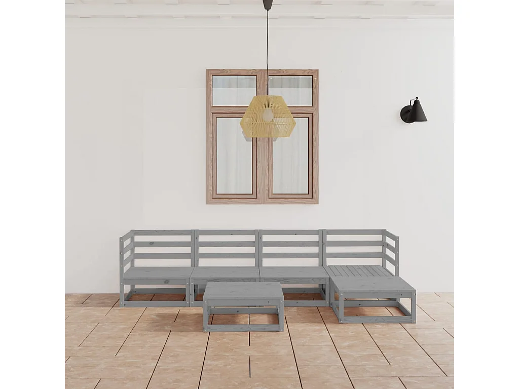 Salon de jardin 6 pcs Gris Bois de pin massif