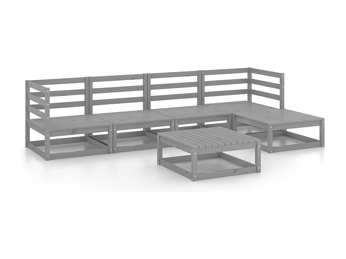Salon de jardin 6 pcs Gris Bois de pin massif