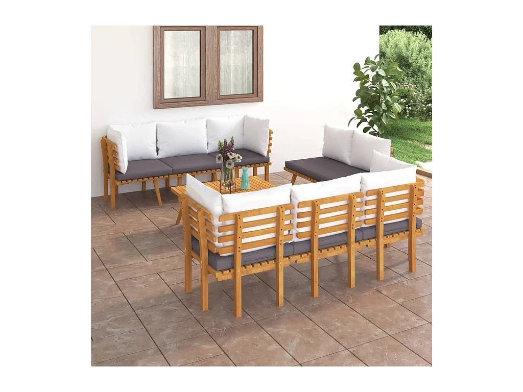 Set Divani da Giardino 8 pz con Cuscini in Massello di Acacia