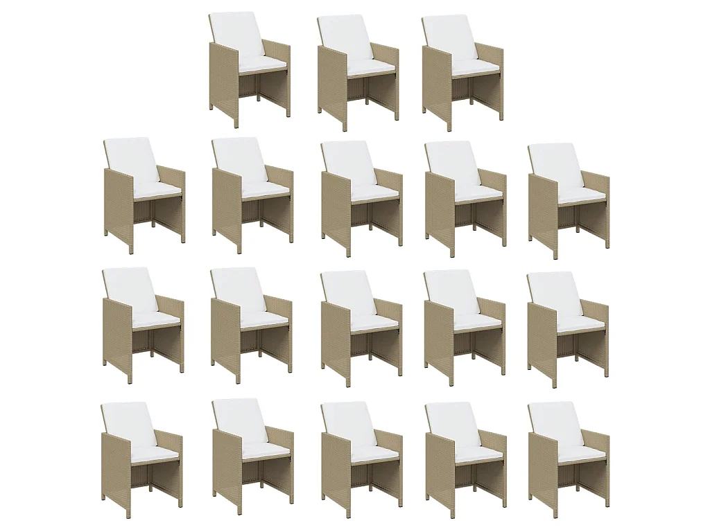 19-tlg. Garten-Essgruppe mit Kissen Poly Rattan Beige
