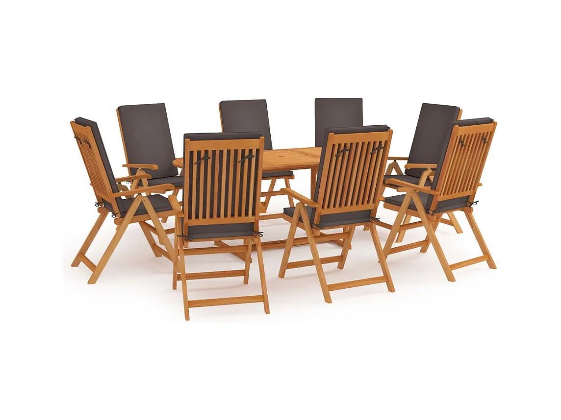 Set da Pranzo da Giardino 9 pz con Cuscini Legno di Teak Grigio