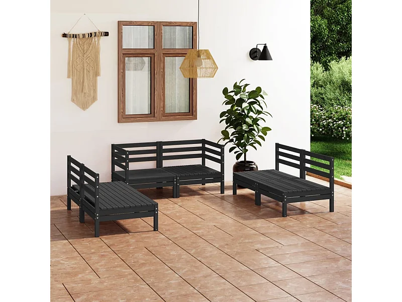 6-tlg. Garten-Lounge-Set Schwarz Massivholz Kiefer