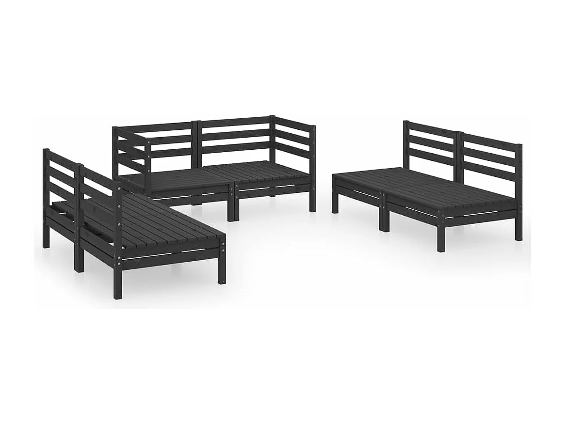 6-tlg. Garten-Lounge-Set Schwarz Massivholz Kiefer
