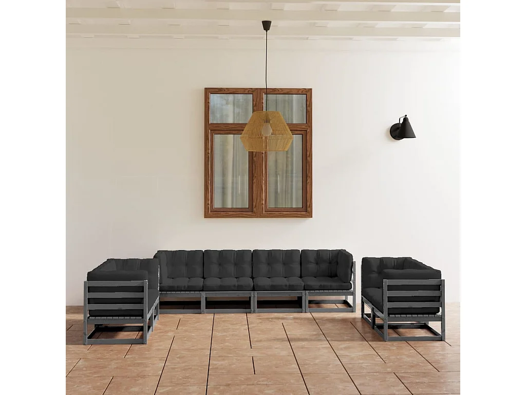 8-delige Loungeset met kussens massief grenenhout