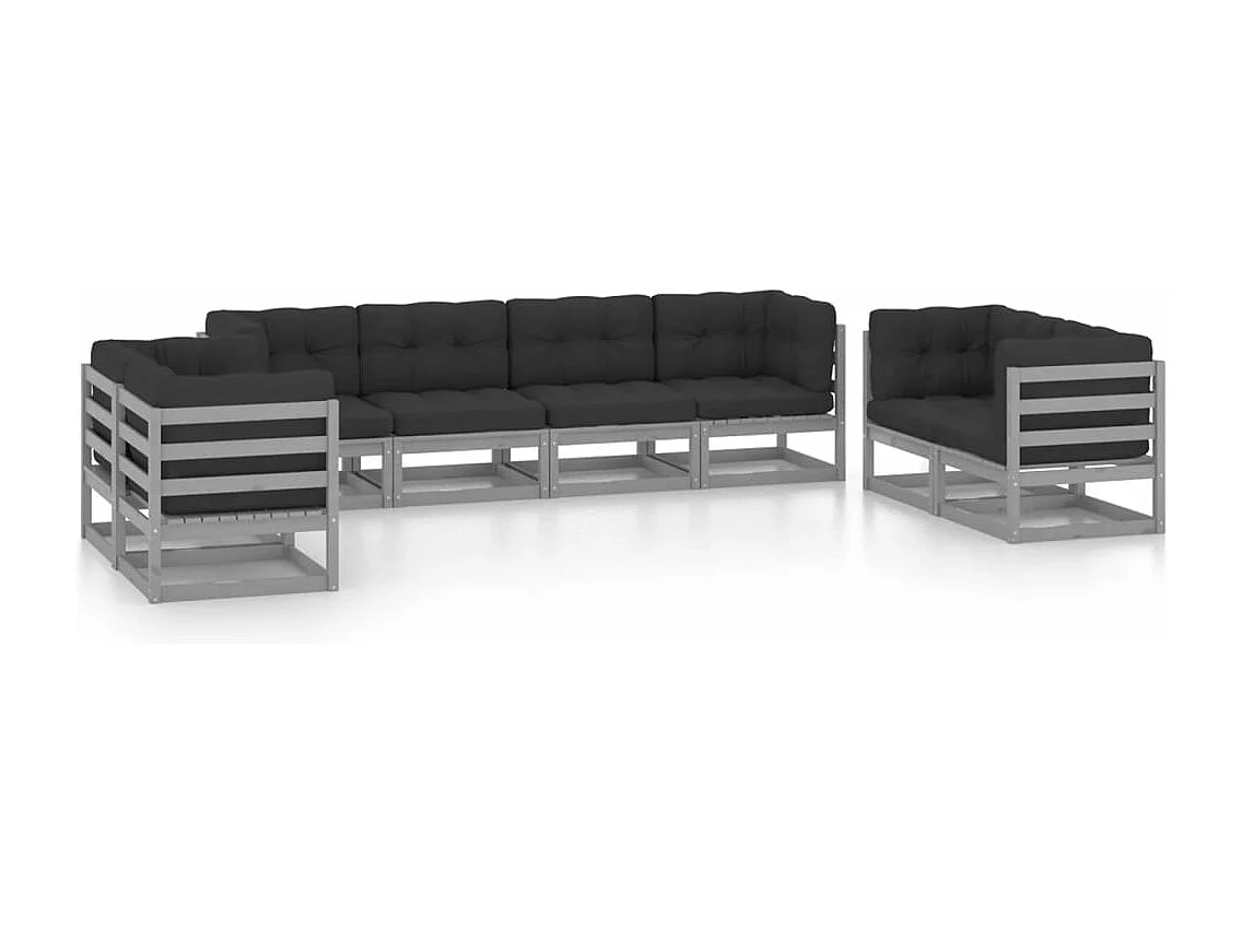 8-delige Loungeset met kussens massief grenenhout