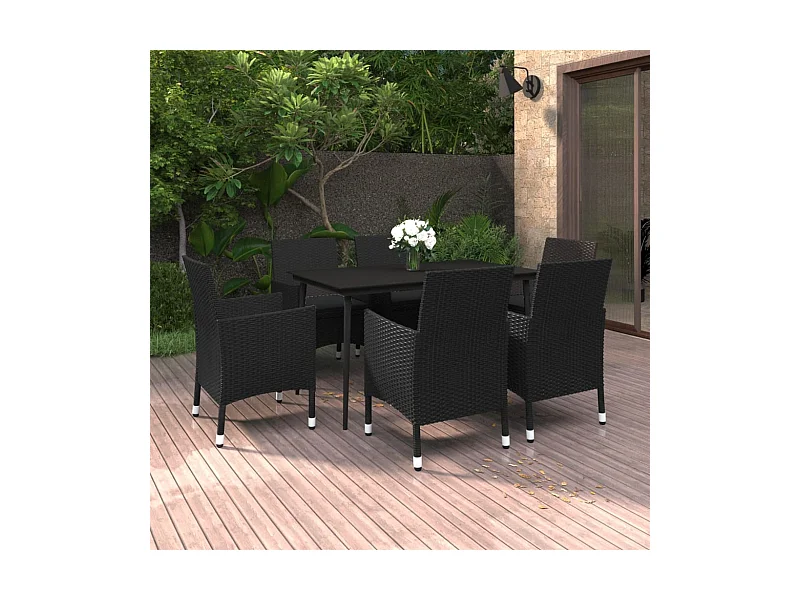 7-delige Tuinset met kussens poly rattan en glas