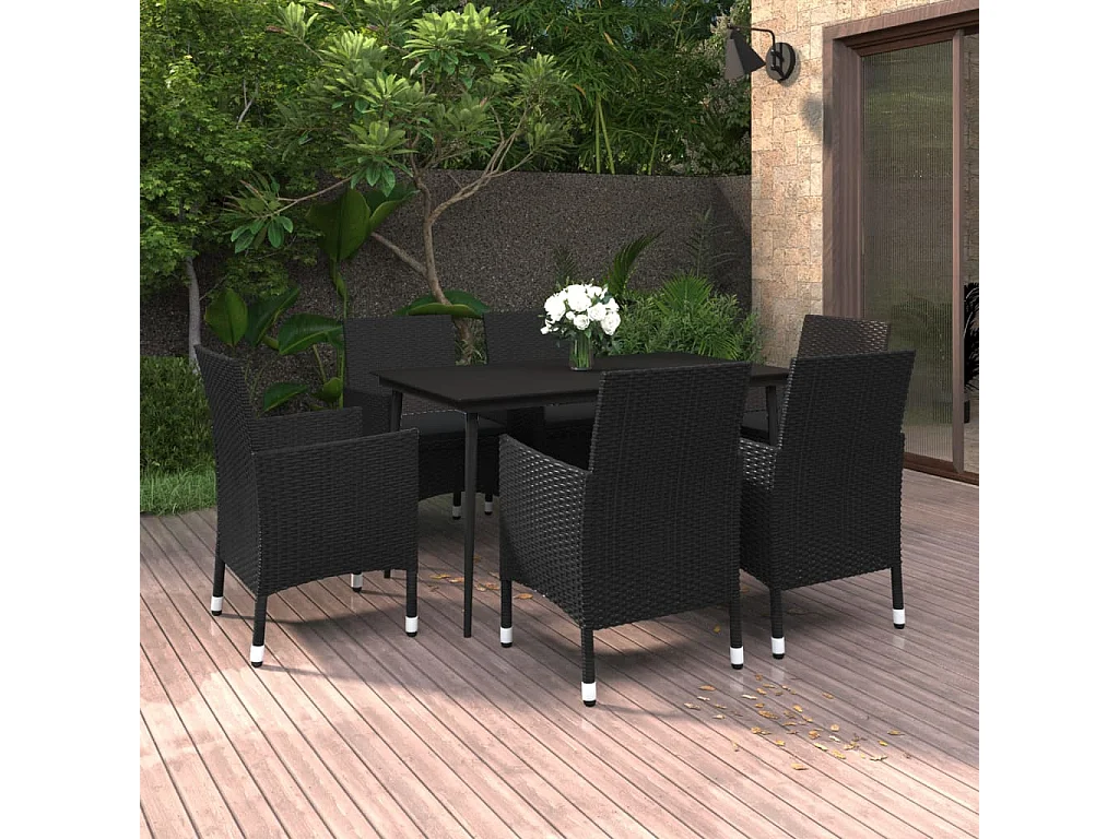 7-delige Tuinset met kussens poly rattan en glas