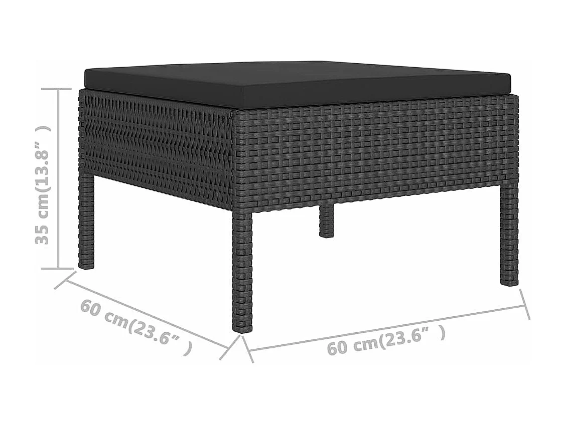 Salon de jardin 5 pcs avec coussins résine tressée noir