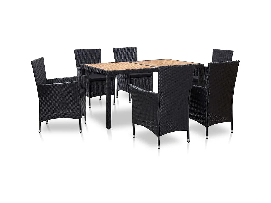 Ensemble à manger d'extérieur 7pcs coussins résine tressée noir