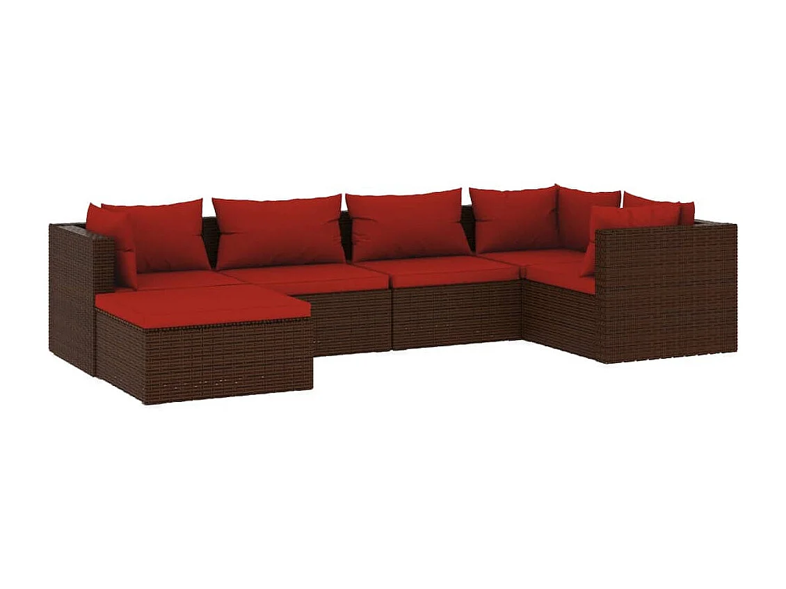 Set Divani da Giardino 6 pz con Cuscini in Polyrattan Marrone