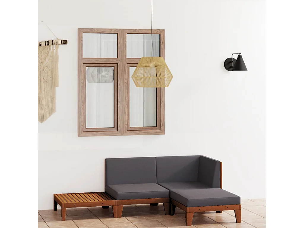 4 pcs conj. lounge jardim c/ almofadões madeira acácia maciça