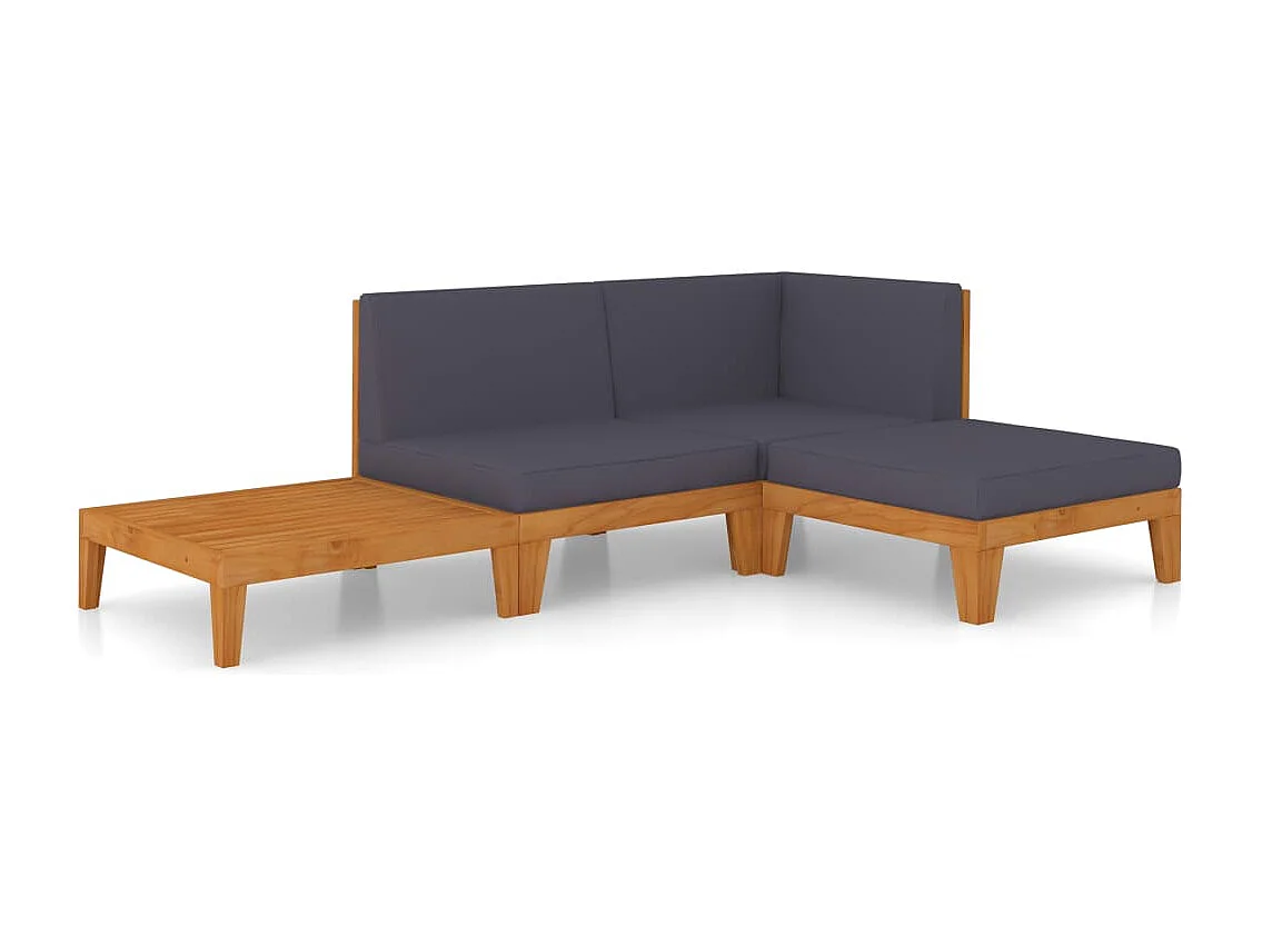 4 pcs conj. lounge jardim c/ almofadões madeira acácia maciça