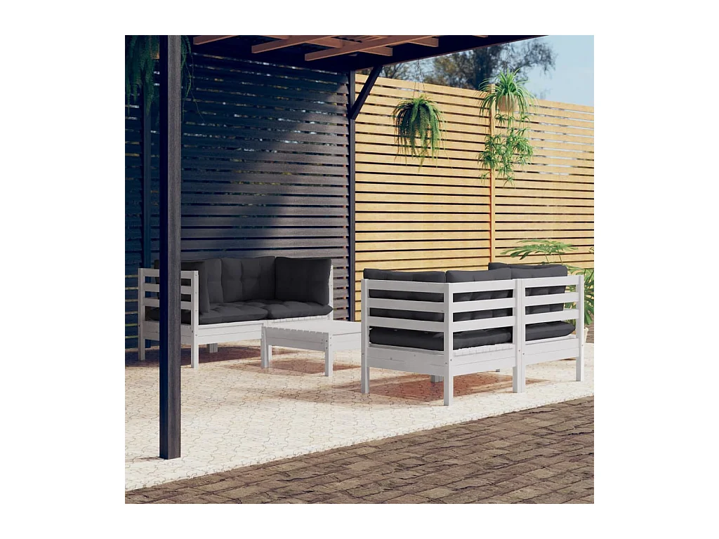 Set Divani da Giardino 5 pz con Cuscini Antracite Legno di Pino