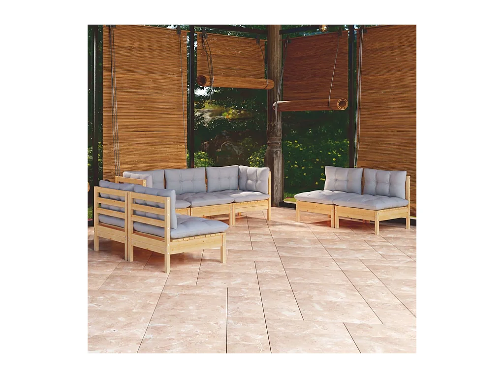 Juego de muebles de jardín 7 pzas y cojines madera maciza pino