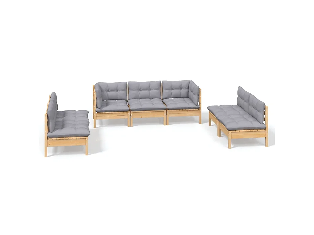 Juego de muebles de jardín 7 pzas y cojines madera maciza pino