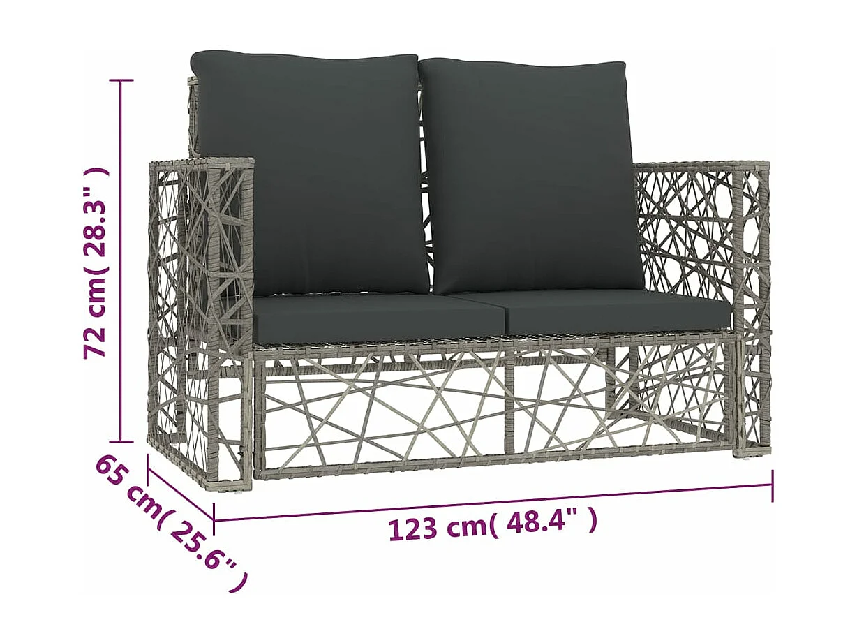 2-delige Loungeset met kussens poly rattan grijs
