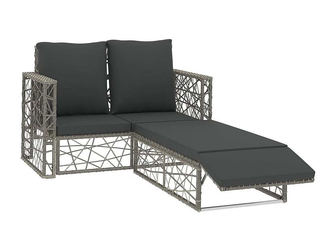 Set Divani da Giardino 2 pz con Cuscini in Polyrattan Grigio