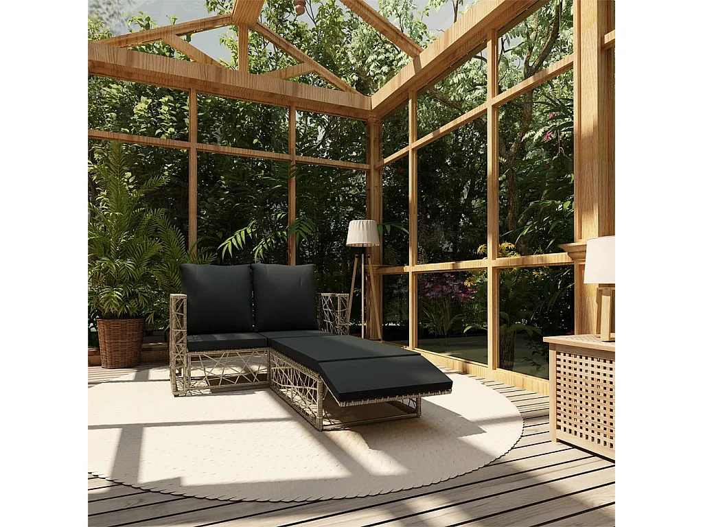 Set Divani da Giardino 2 pz con Cuscini in Polyrattan Grigio