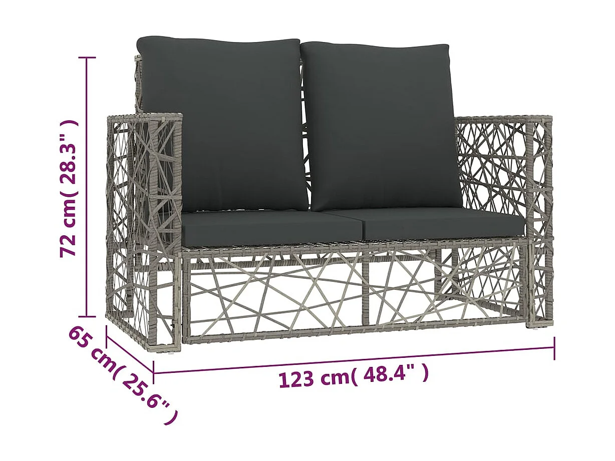 Set Divani da Giardino 2 pz con Cuscini in Polyrattan Grigio