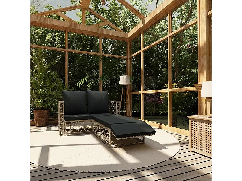 Salon de jardin 2 pcs avec coussins Résine tressée Gris