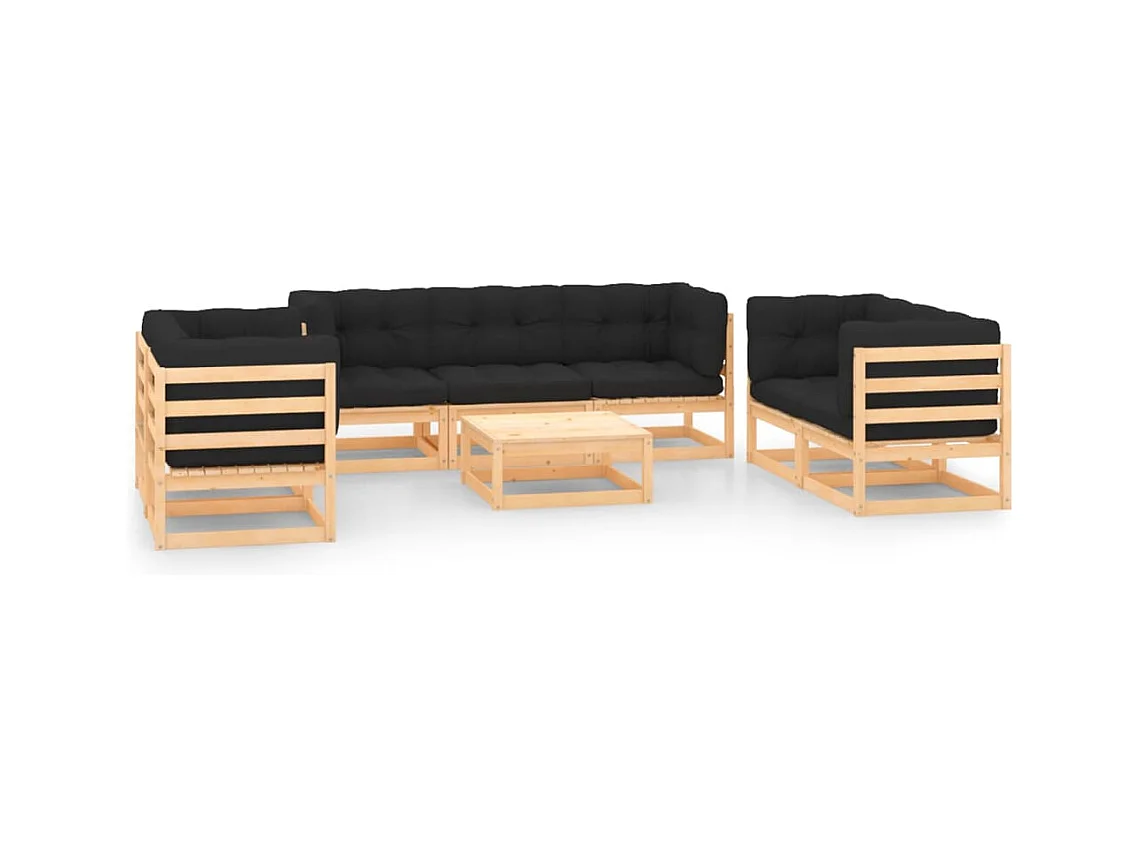 Salon de jardin 8 pcs avec coussins Bois de pin massif