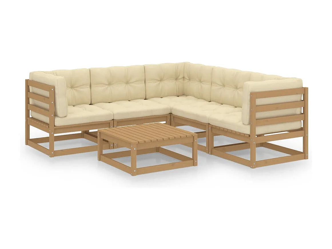 6 pcs conjunto lounge de jardim c/ almofadões pinho maciço