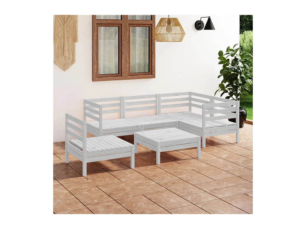 Set Salotto da Giardino 6 pz in Legno Massello di Pino Bianco