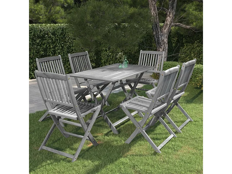 Ensemble à manger de jardin 7 pcs Bois d'acacia massif Gris