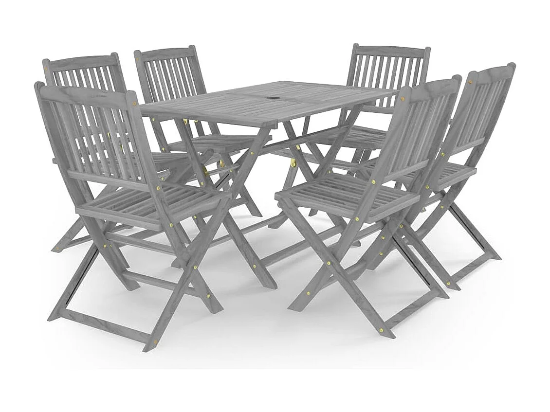Set da Pranzo per Giardino 7 pz Legno Massello di Acacia Grigio
