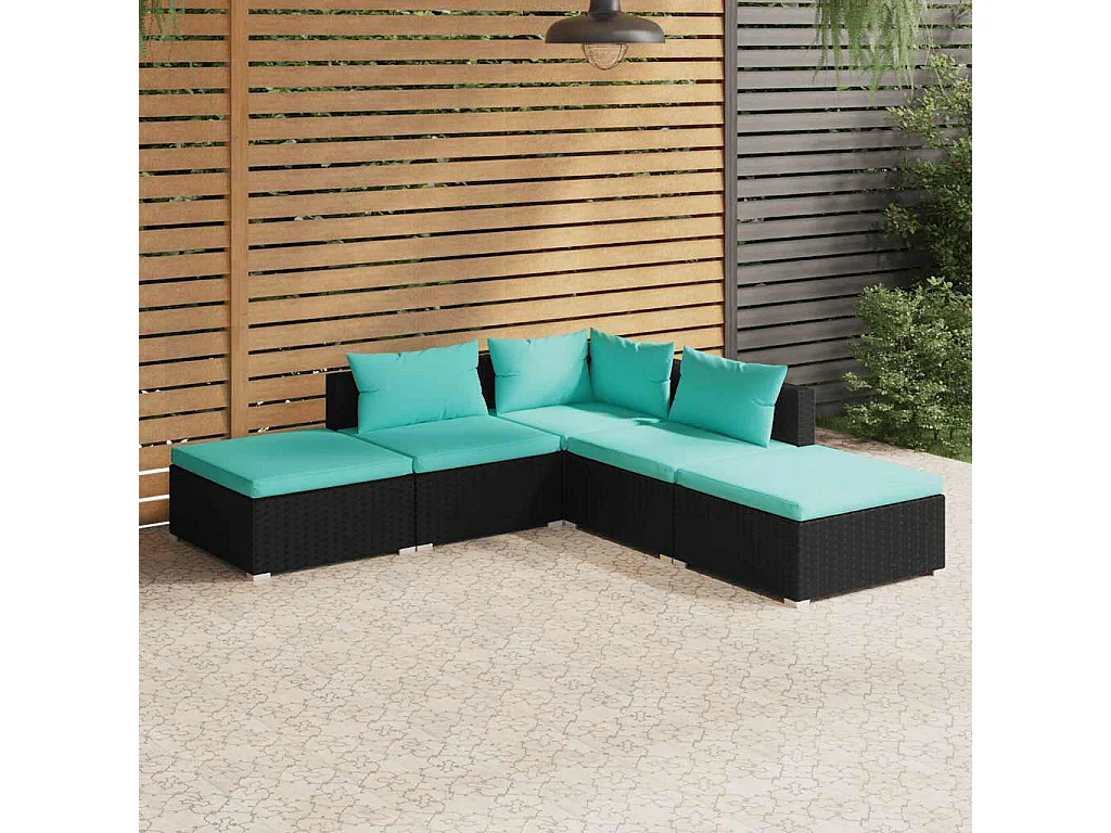 Set de muebles de jardín 5 pzas y cojines ratán sintético negro