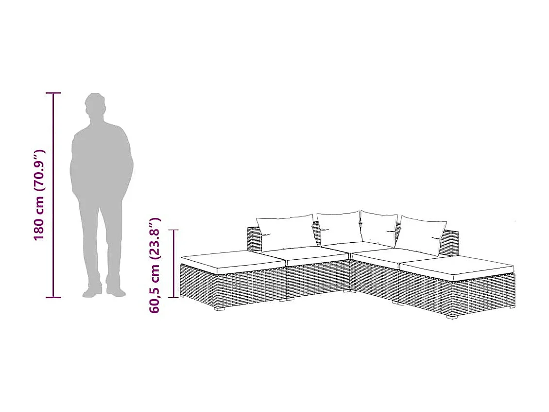 Set de muebles de jardín 5 pzas y cojines ratán sintético negro