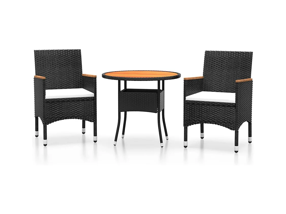 Juego de comedor de jardín 3 piezas ratán sintético negro
