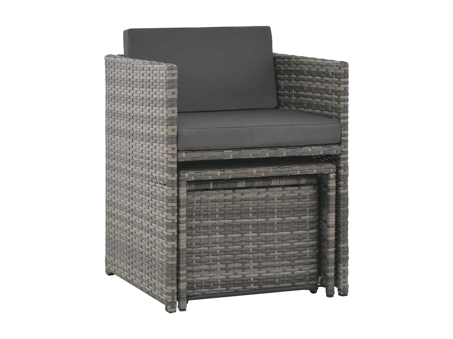 7-tlg. Garten-Essgruppe mit Kissen Poly Rattan Grau