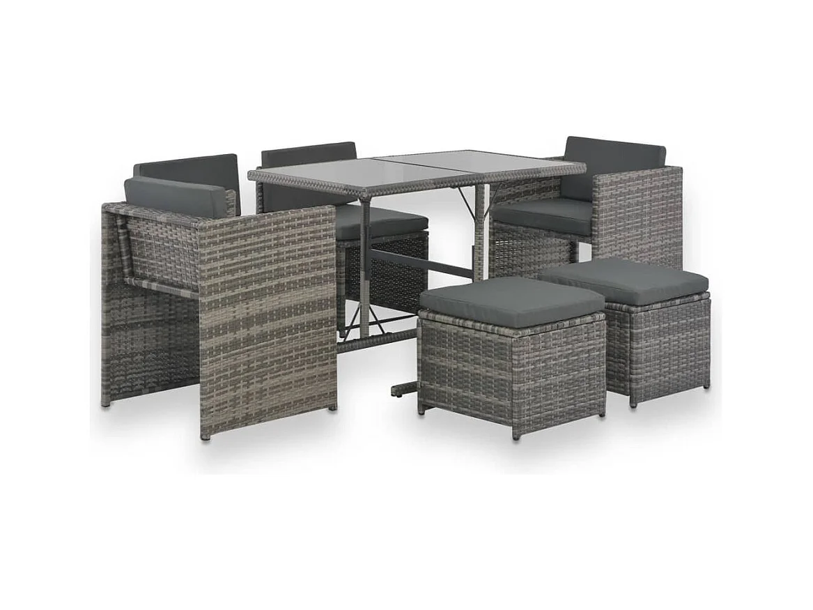 Ensemble à manger d'extérieur 7pcs coussins Résine tressée Gris