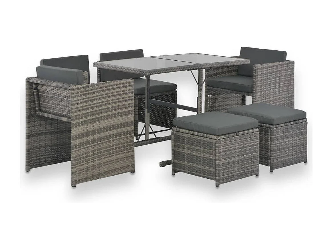 Ensemble à manger d'extérieur 7pcs coussins Résine tressée Gris